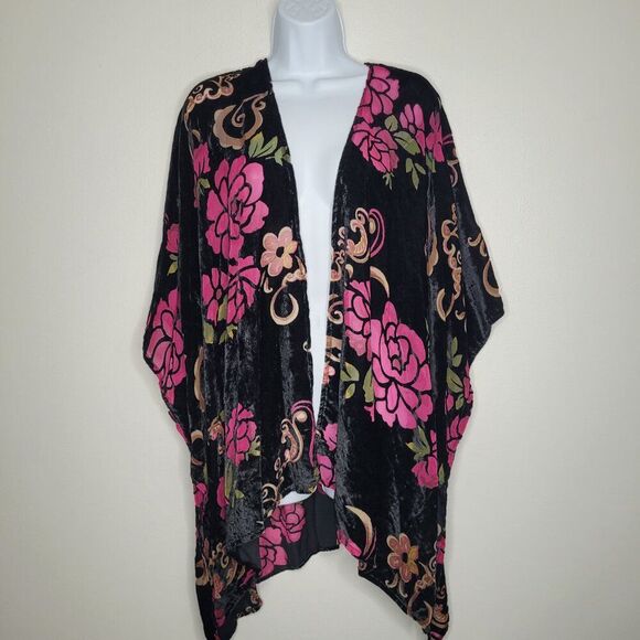 velvet burnout moody floral open front kimono whimsy witchy cover up - Picture 1 of 9